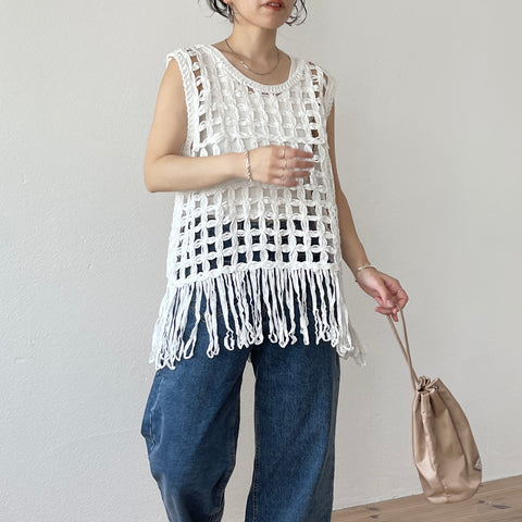 【SAMPLE】(2点SET) crochet vest + tank top set / ivory