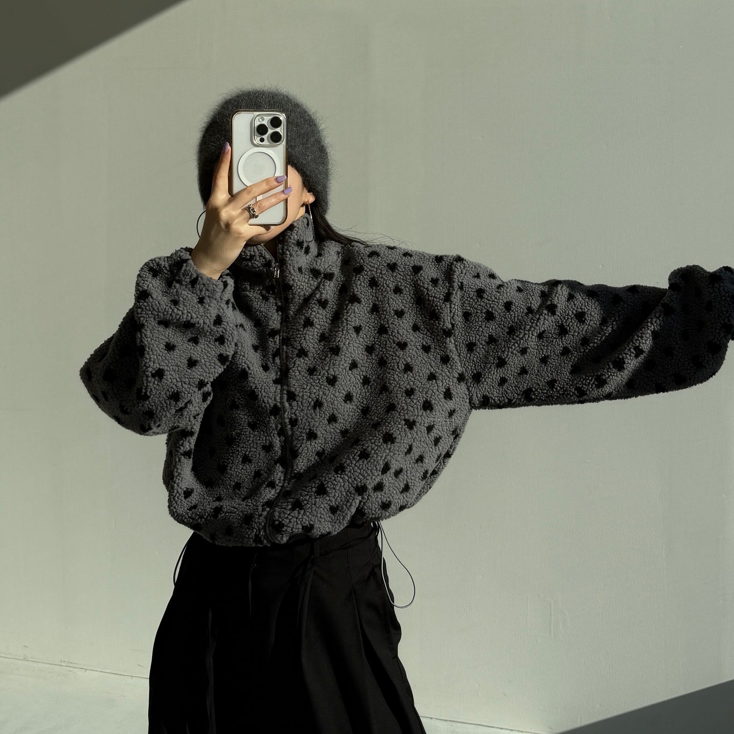 heart boa jacket / gray