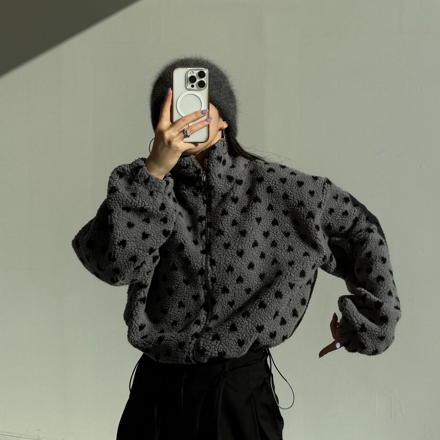 heart boa jacket / gray