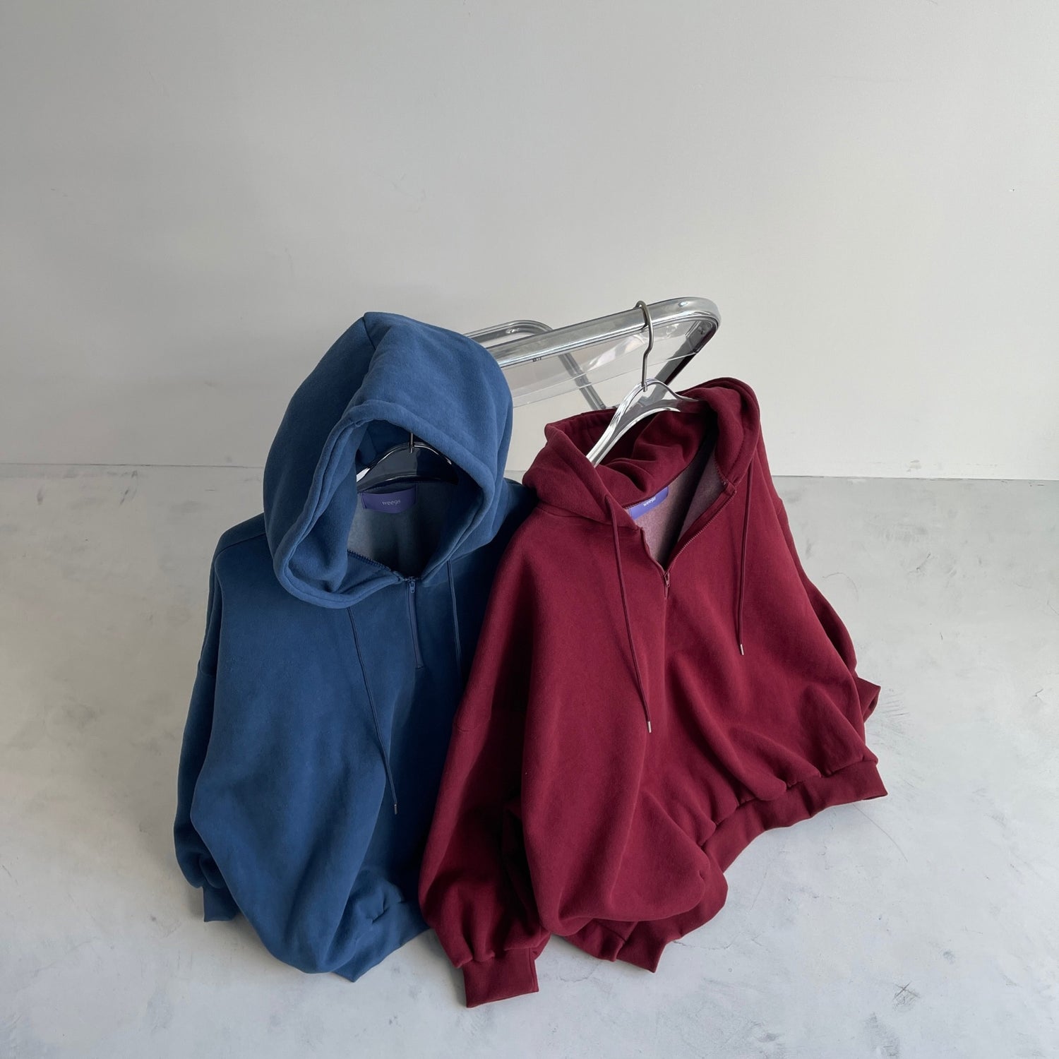 【SAMPLE】half zip loose hoodie / navy
