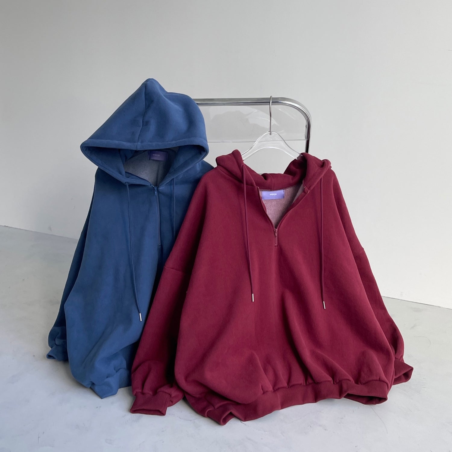 【SAMPLE】half zip loose hoodie / navy