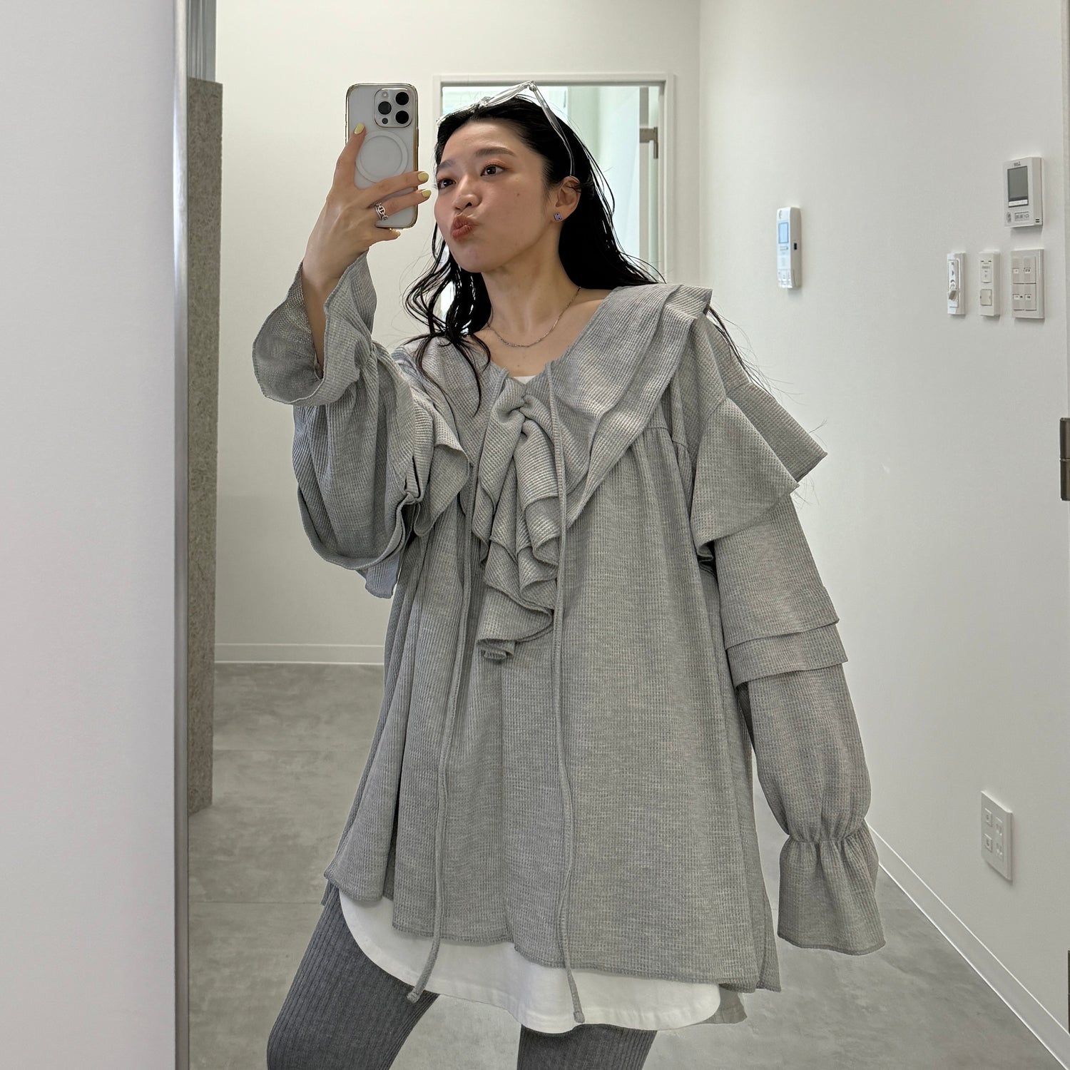 WAFFRILL TOPS / gray [ 袖タック有 or 無 ]