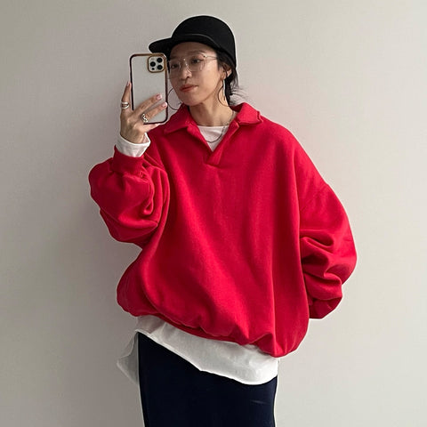 over size volume sleeve sweat / red