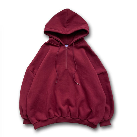half zip loose hoodie / bordeaux