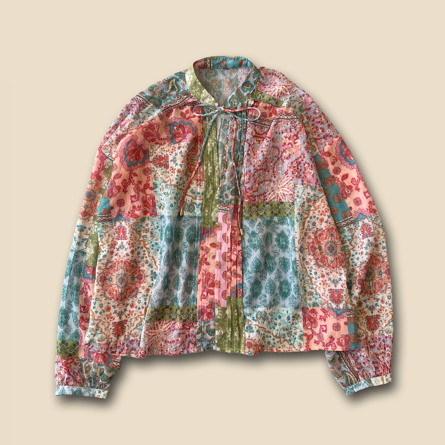 【SAMPLE】flower patchwork blouse / green