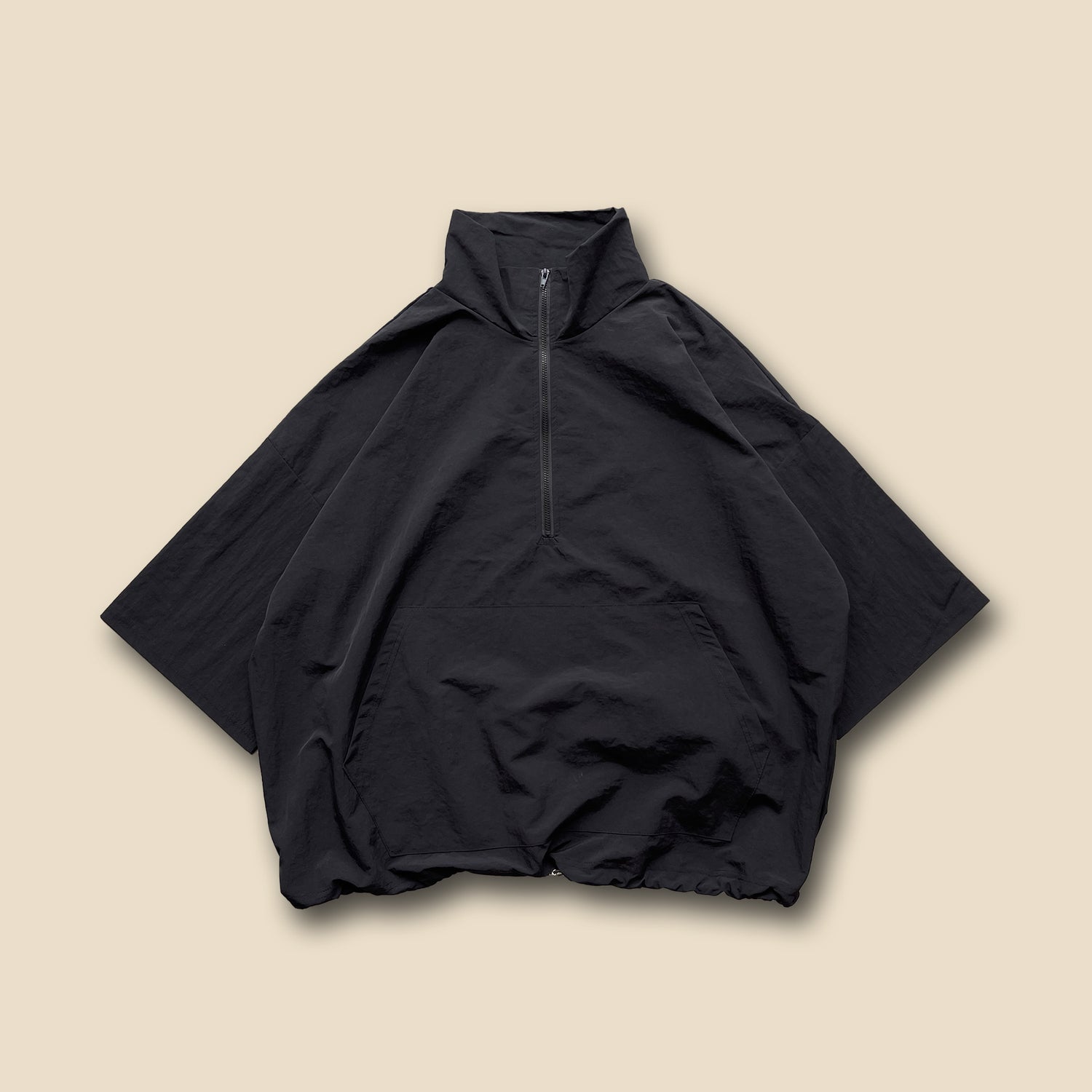 【SAMPLE】over size half zip nylon po / black