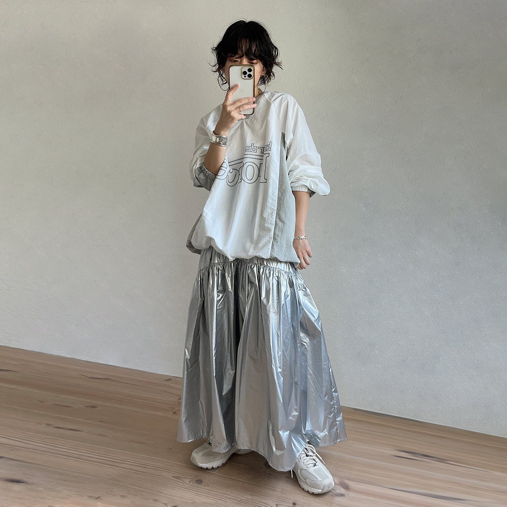 metallic gatherer flare skirt / silver （メニーメニーギャザー