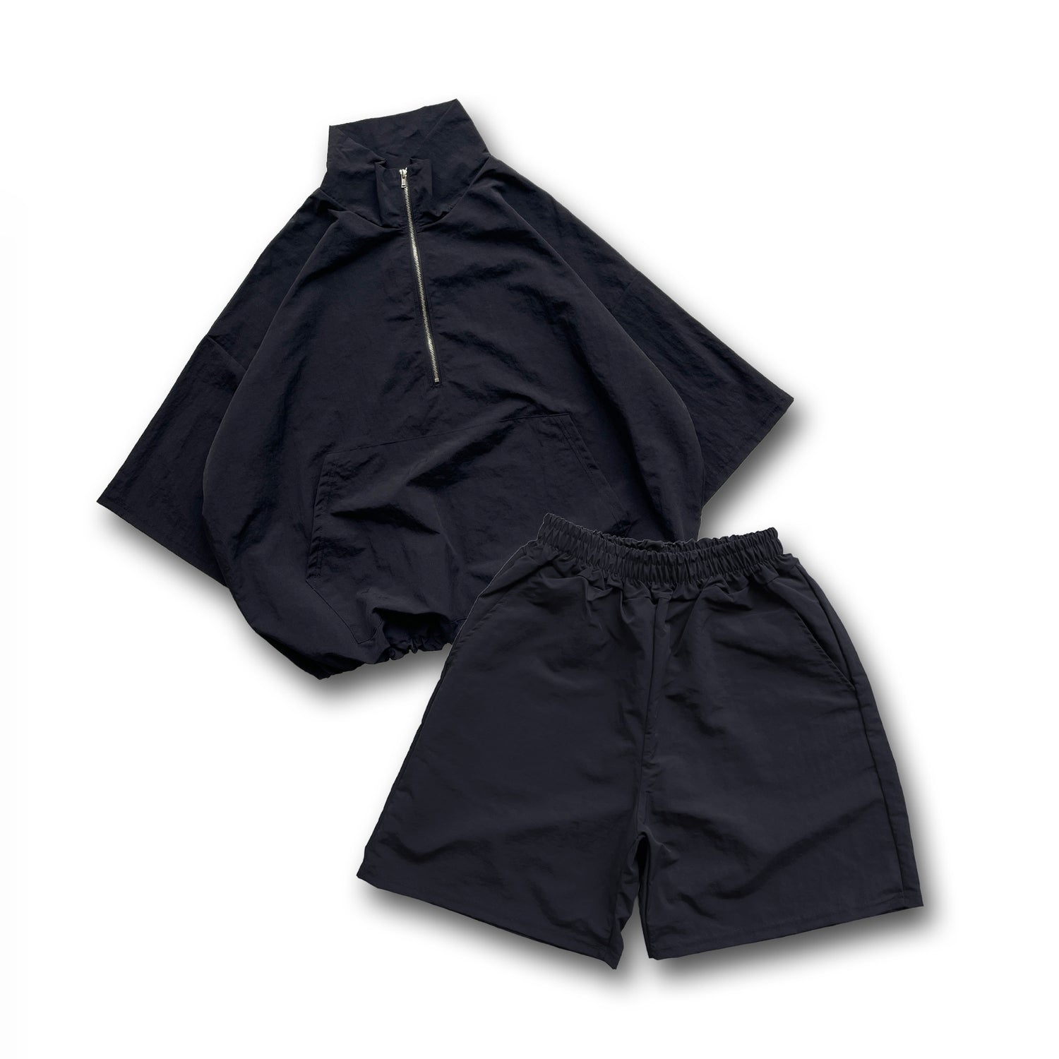 【2点SET】half zip nylon set up / black