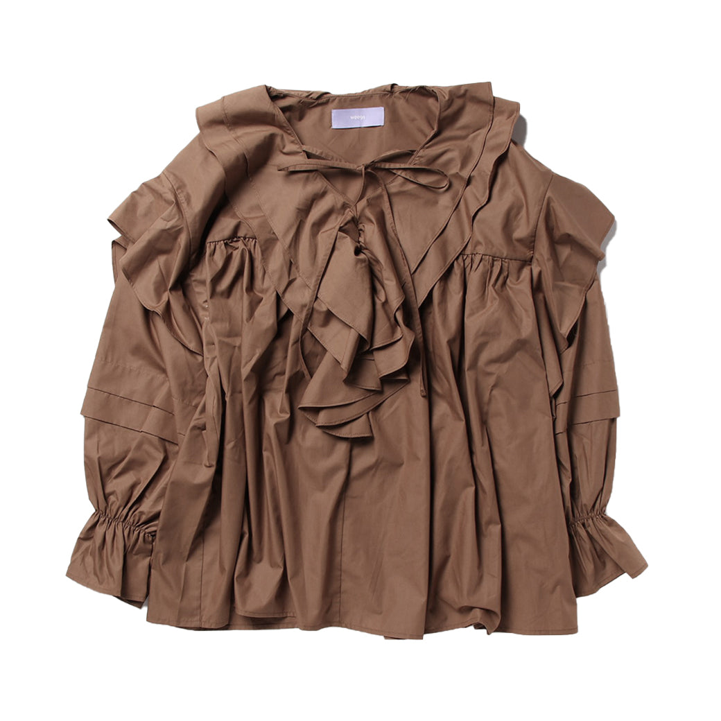 big collar frill blouse / brown