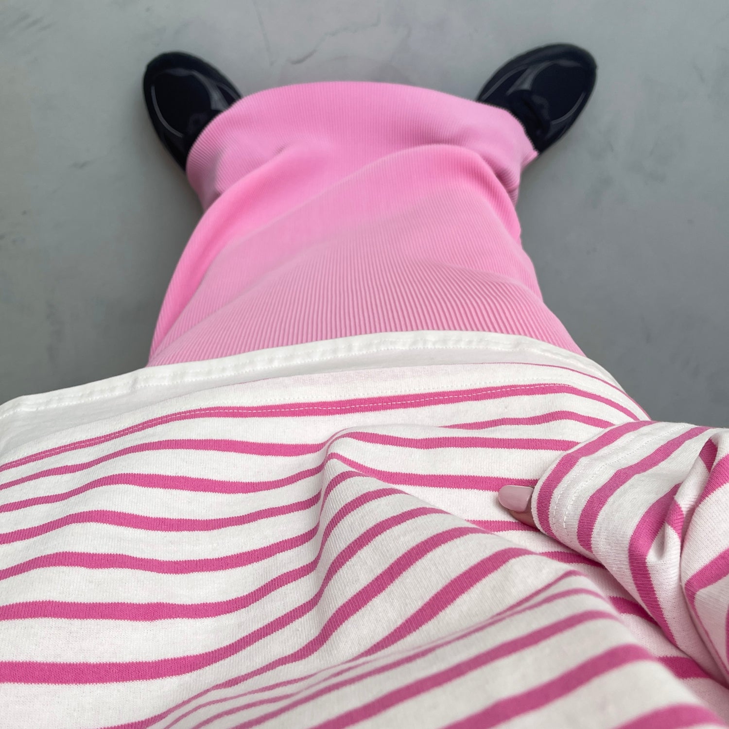wide sleeve over size border tee / cherry pink×silver[SHORT or FREE]