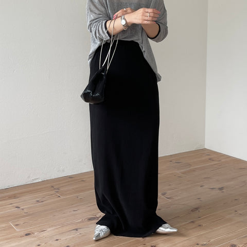daily daily super stretch pleats skirt / black [FREE or LONG]