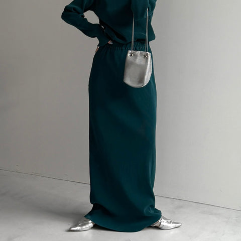 daily daily super stretch pleats skirt / dark green [FREE or LONG]