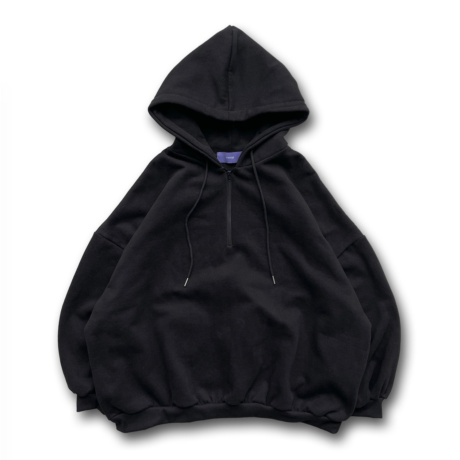half zip loose hoodie / black