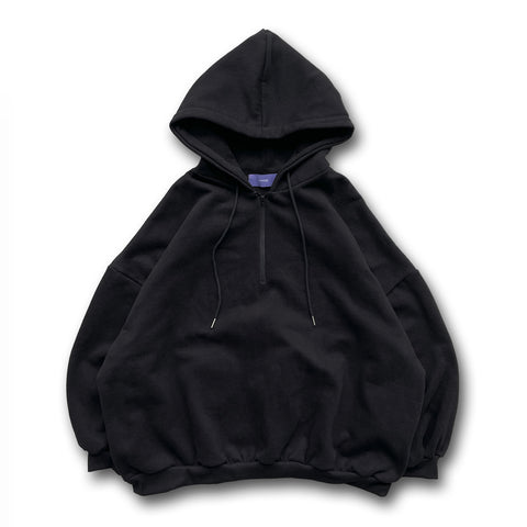 half zip loose hoodie / black