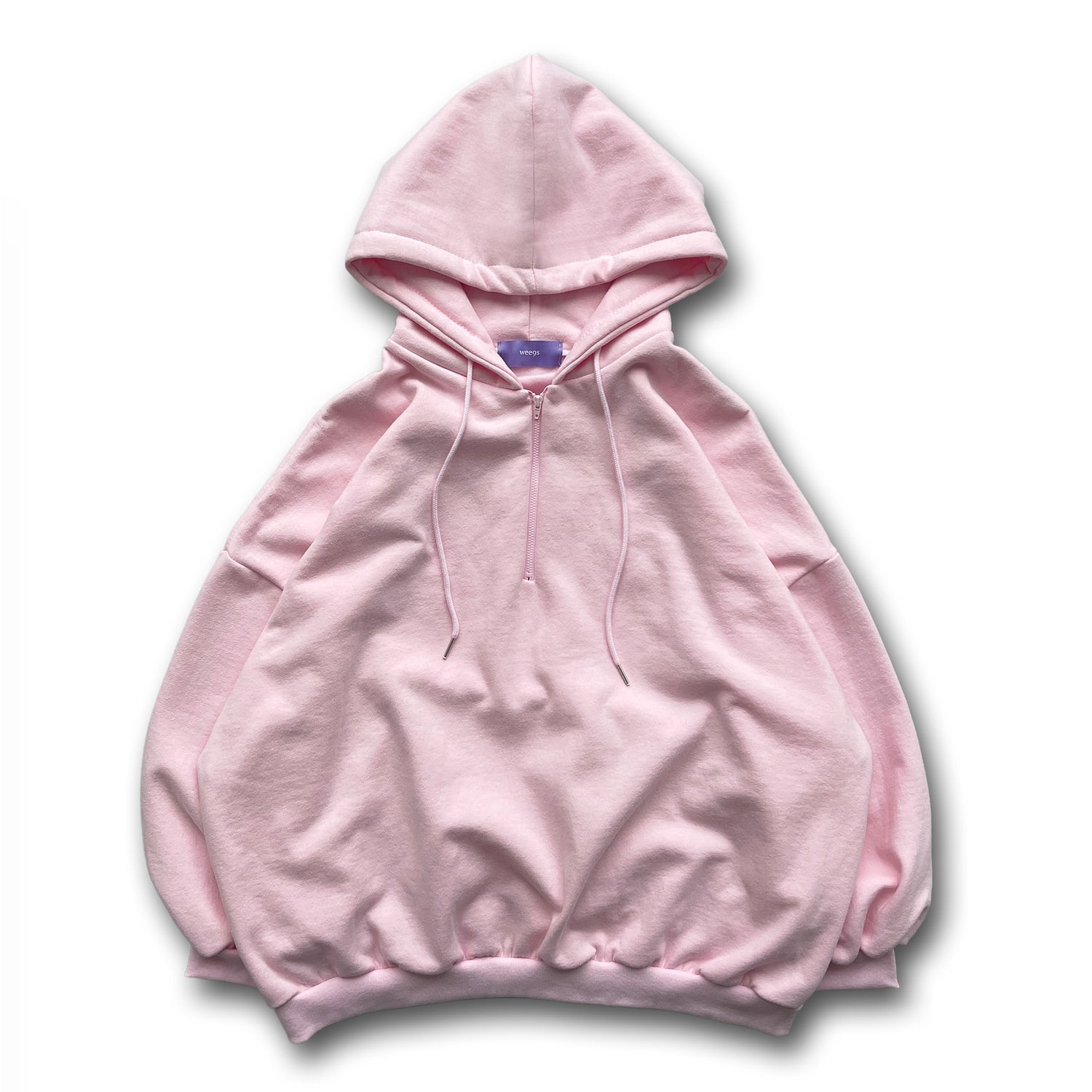 half zip loose hoodie / baby pink
