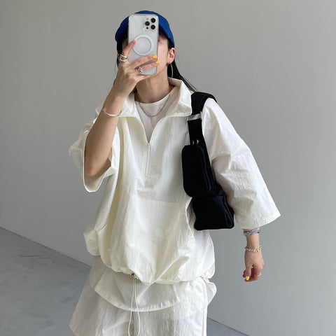 【2点SET】 half zip nylon set up / ivory