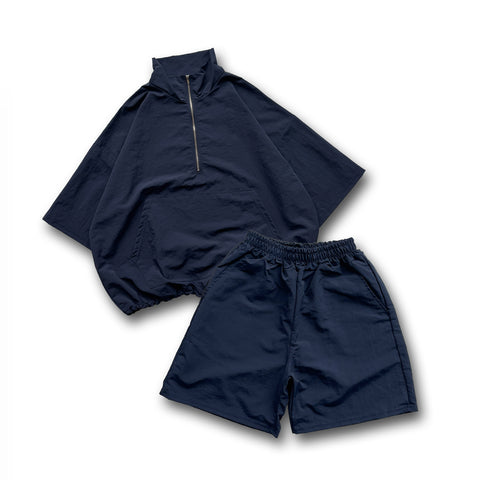 【2点SET】half zip nylon set up / navy