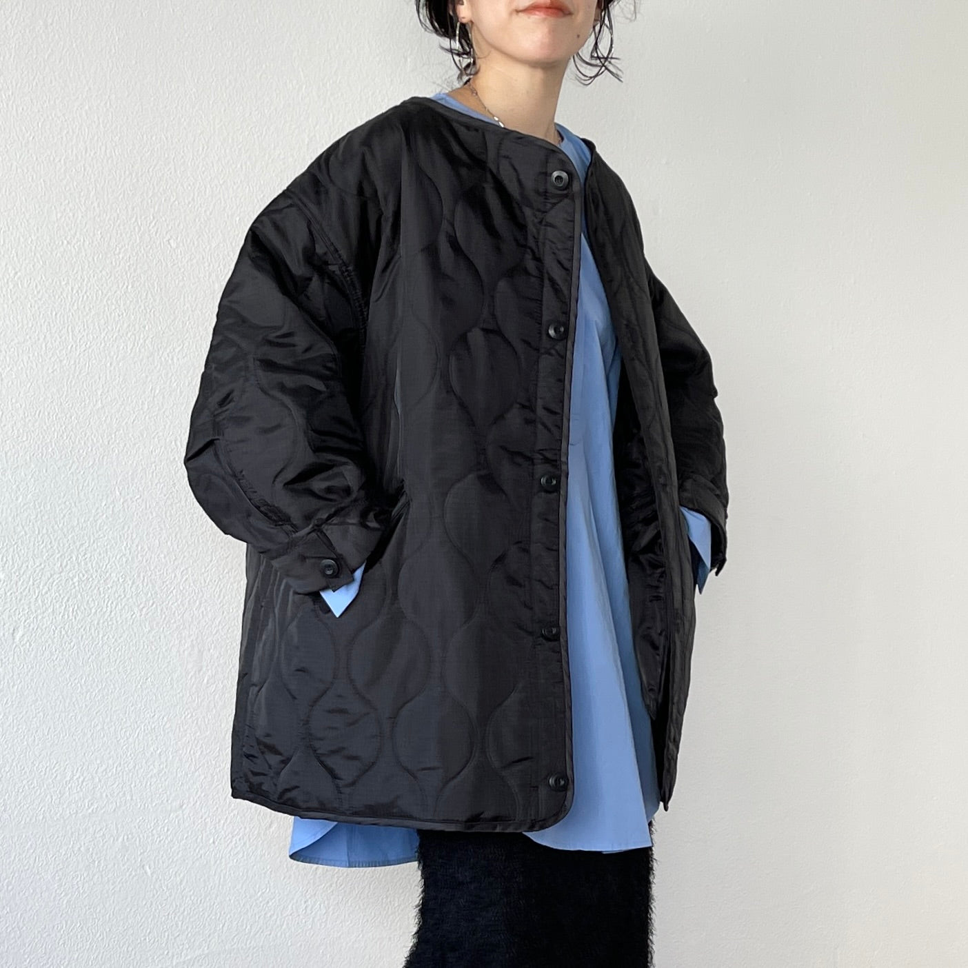 over size quilting liner jacket / black [SHORT or FREE]