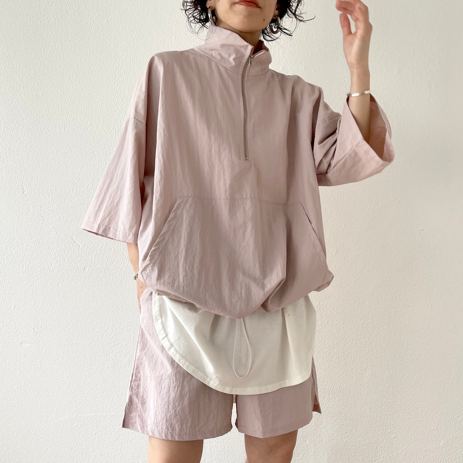 【2点SET】half zip nylon set up / pink