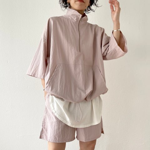 over size half zip nylon po / pink