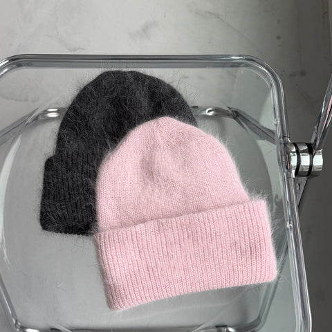 angora snow beanie / pink