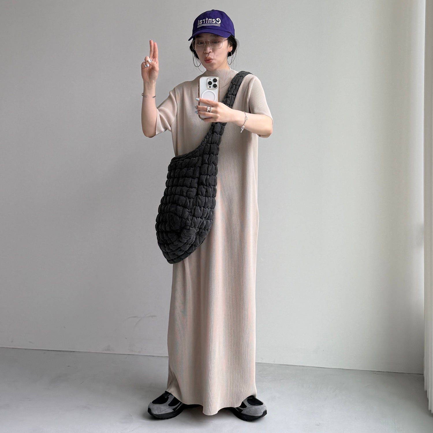 daily daily super stretch pleats one piece / ivory [半袖 FREE or LONG]