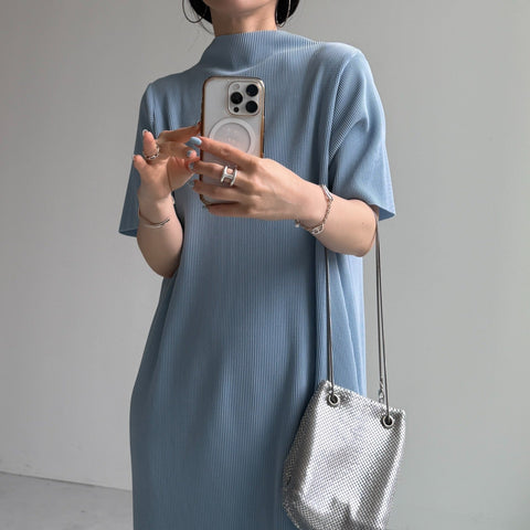 daily daily super stretch pleats one piece / light blue [半袖 FREE or LONG]