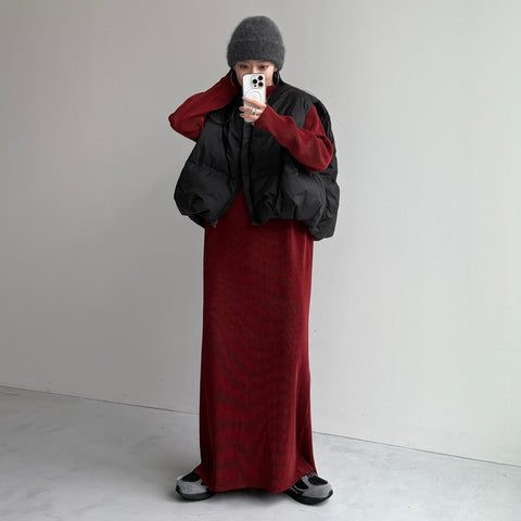 daily daily super stretch pleats one piece / bordeaux [FREE or LONG]プチハイ