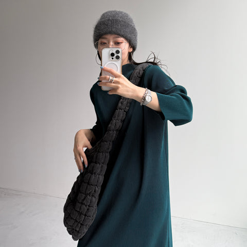 daily daily super stretch pleats one piece / dark green [FREE or LONG]プチハイ