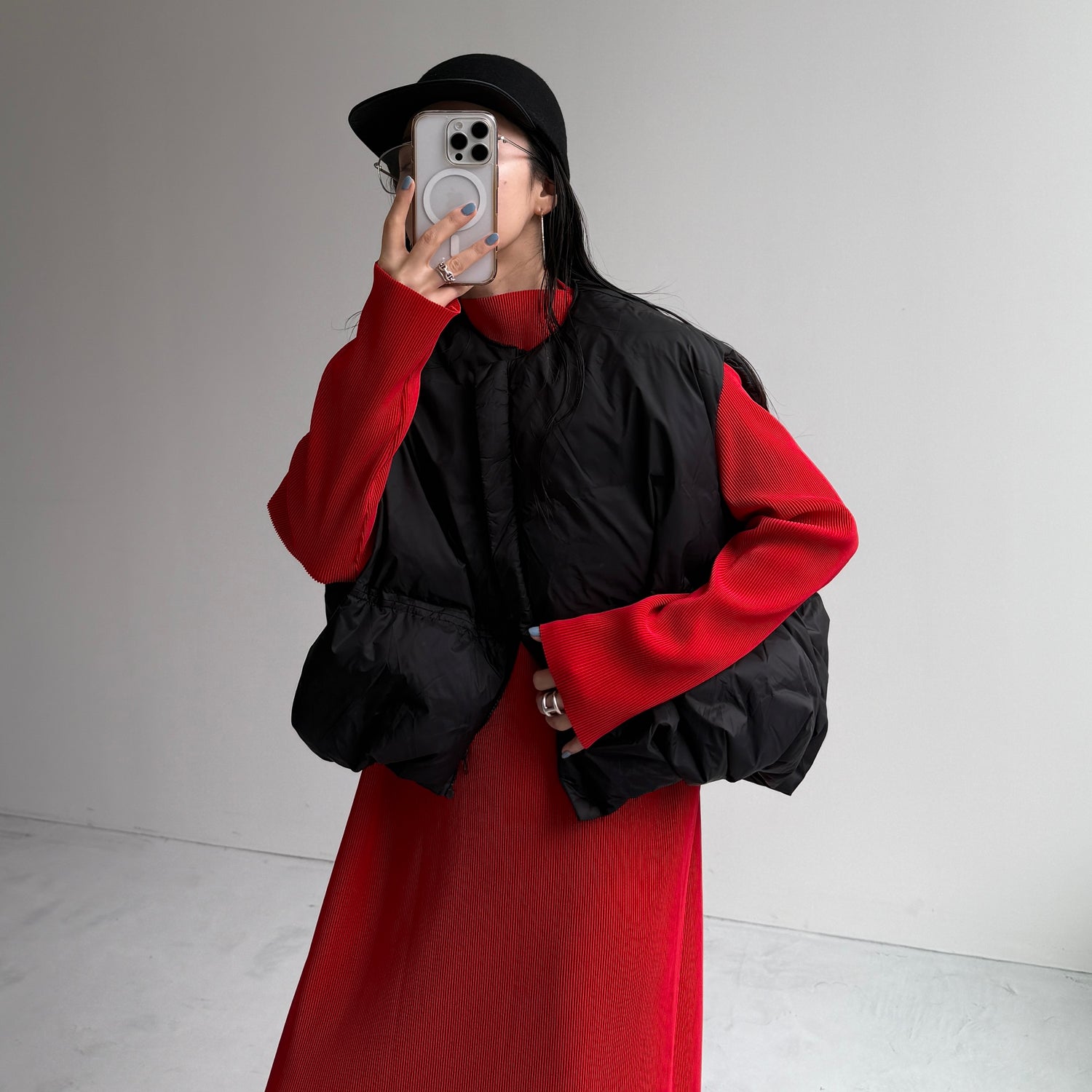 daily daily super stretch pleats one piece / cherry red [FREE or LONG]プチハイ