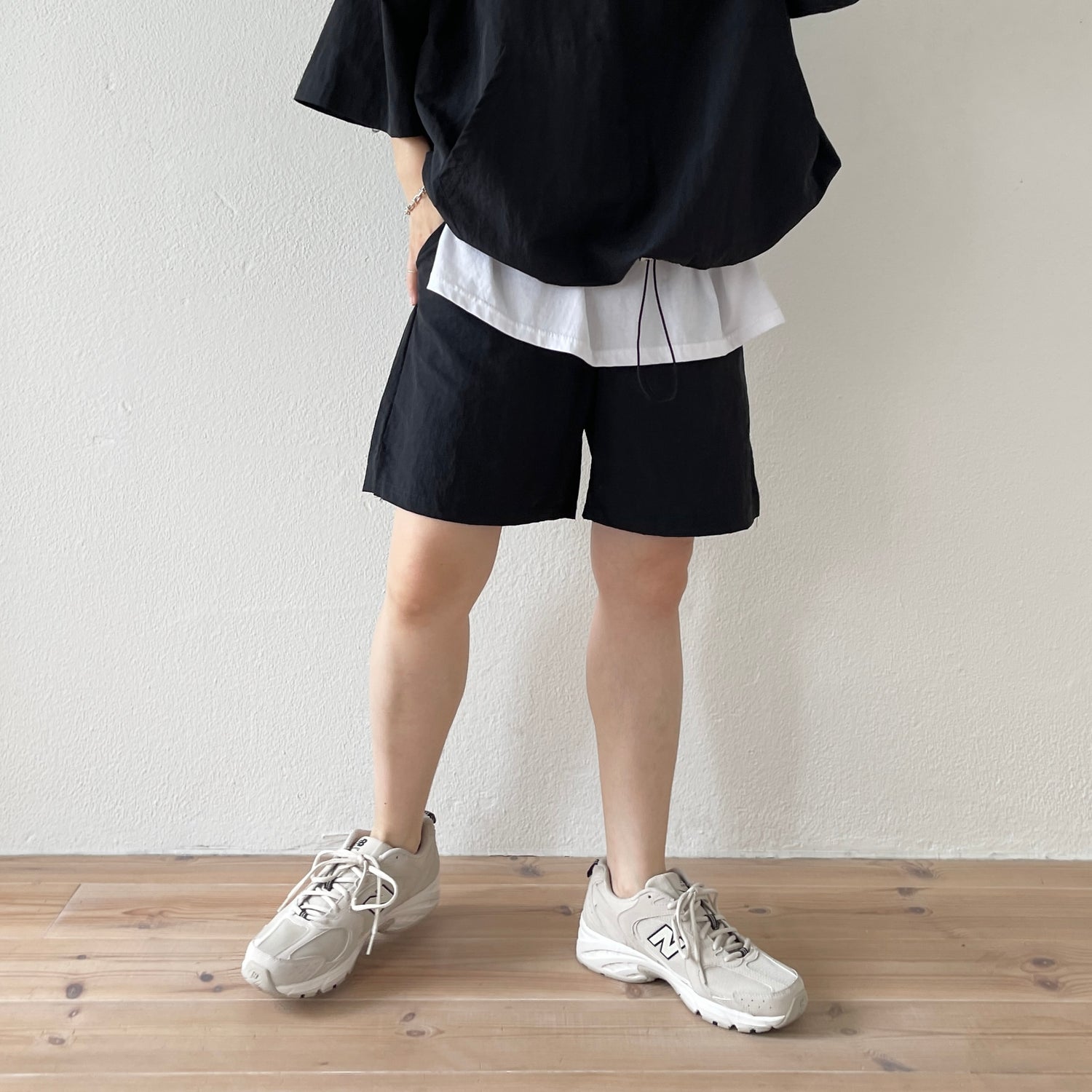 nylon half pants / black