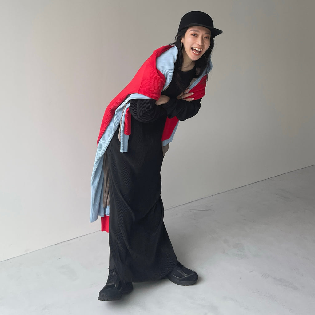 【ARCHIVE】daily daily super stretch crew neck pleats one piece / black (FREE or LONG)クルーネック