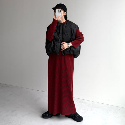 daily daily super stretch crew neck pleats one piece / bordeaux [FREE or LONG]クルーネック