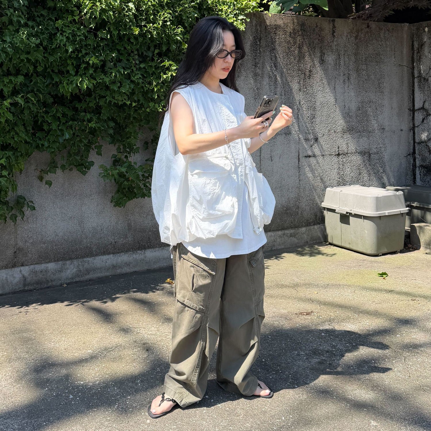 vintage like curve cargo pants / khaki