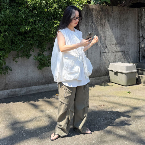 vintage like curve cargo pants / khaki