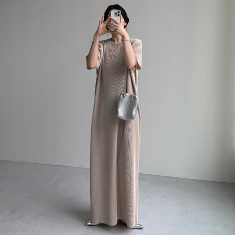 daily daily super stretch crew neck pleats one piece / ivory [半袖 FREE or LONG]