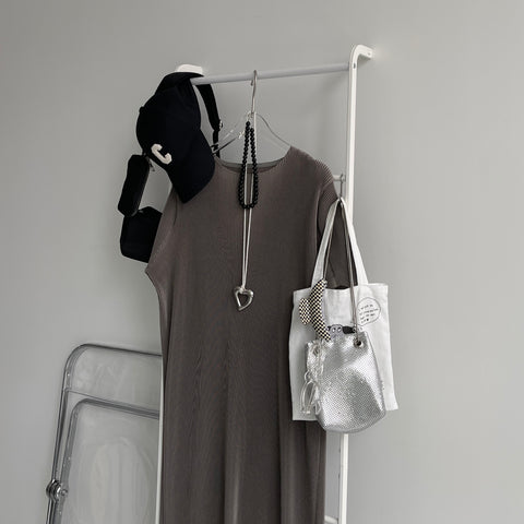 daily daily super stretch crew neck pleats one piece / ash gray [半袖 FREE or LONG]