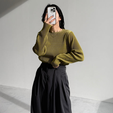 daily daily super stretch pleats tops / lime [プチハイ or クルーネック]