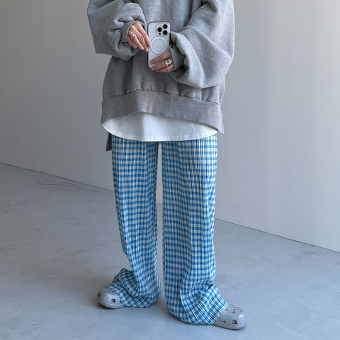24h CHECK PANTS / blue
