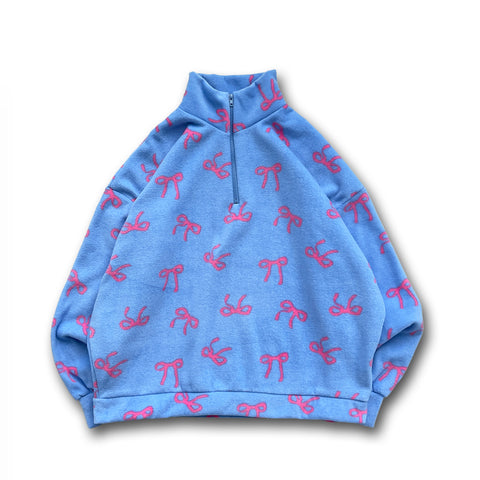 【SAMPLE】half zip ribbon fleece tops / blue