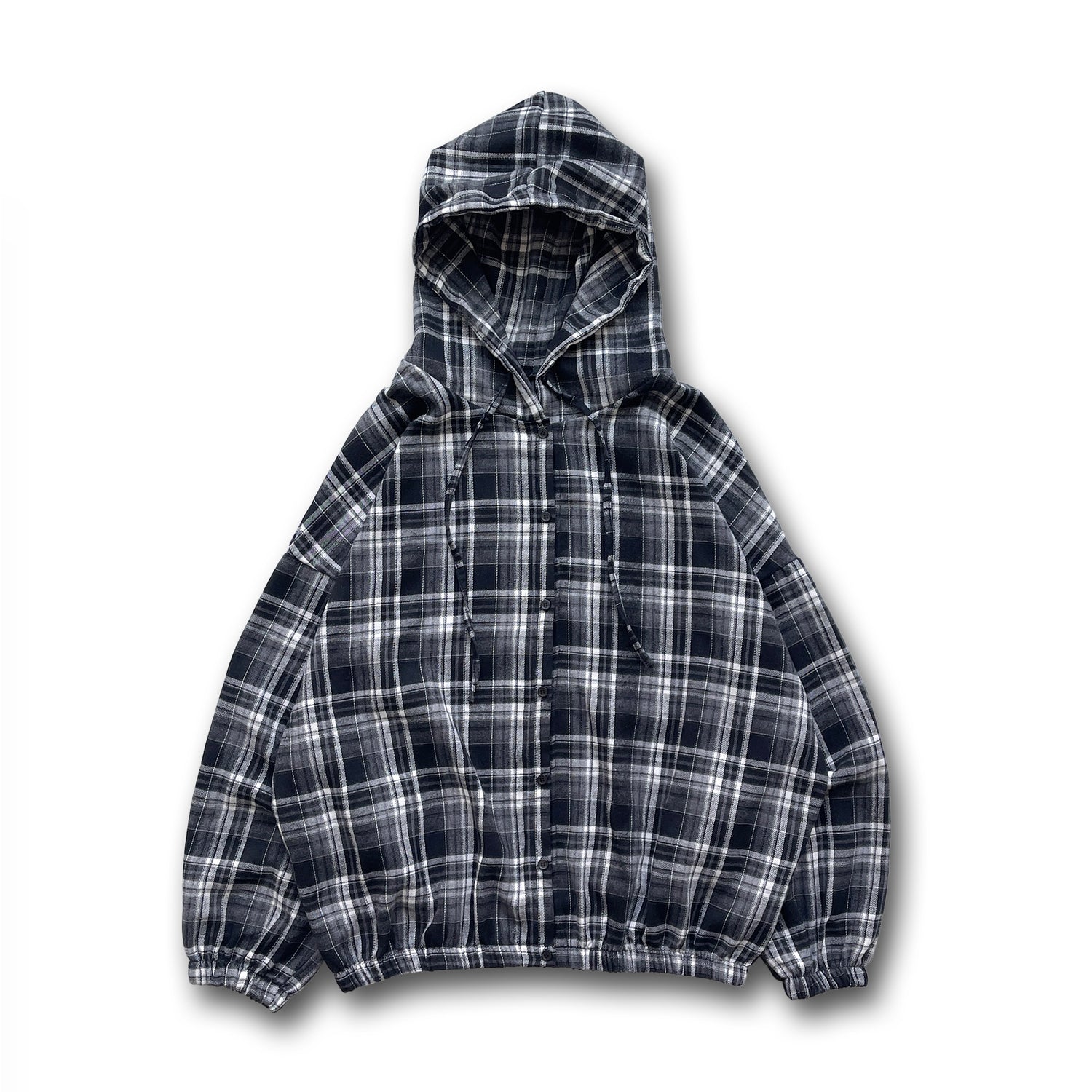 【SAMPLE】check hoodie long tee / black