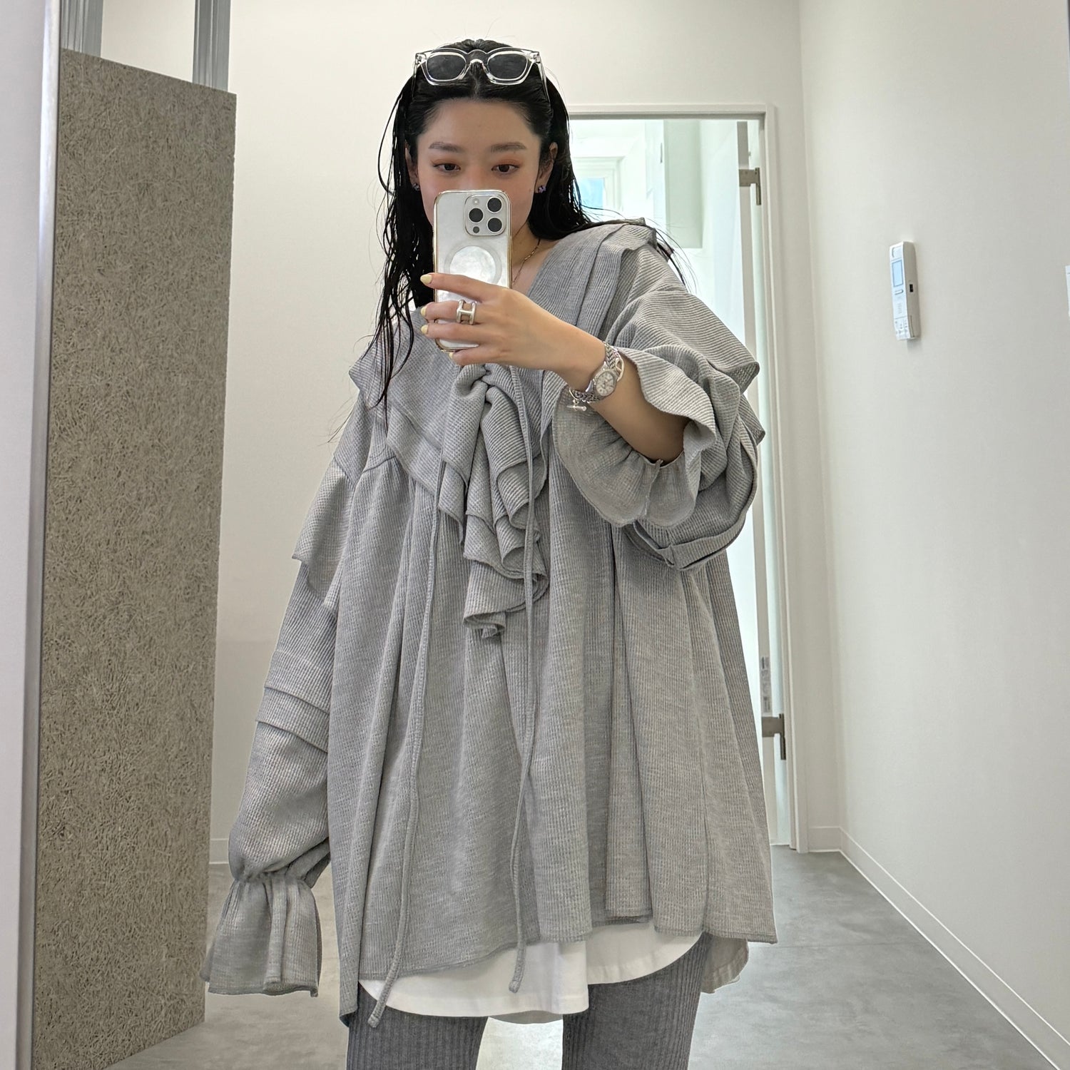 【SAMPLE】WAFFRILL TOPS / gray [ 袖タック有 or 無 ]