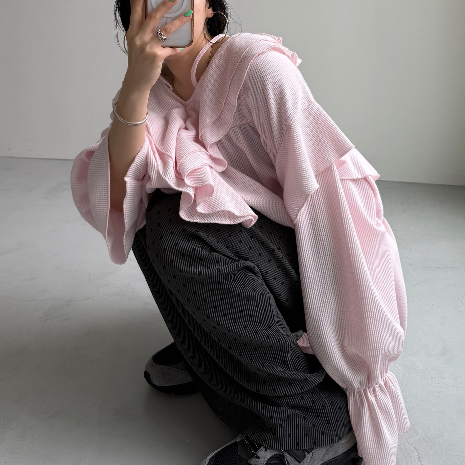 daily daily super stretch pleats skirt / dot [FREE or LONG]