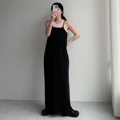 daily daily super stretch pleats cami one piece / black [FREE or LONG]