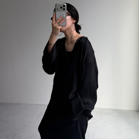 rayon hooded shirt / black