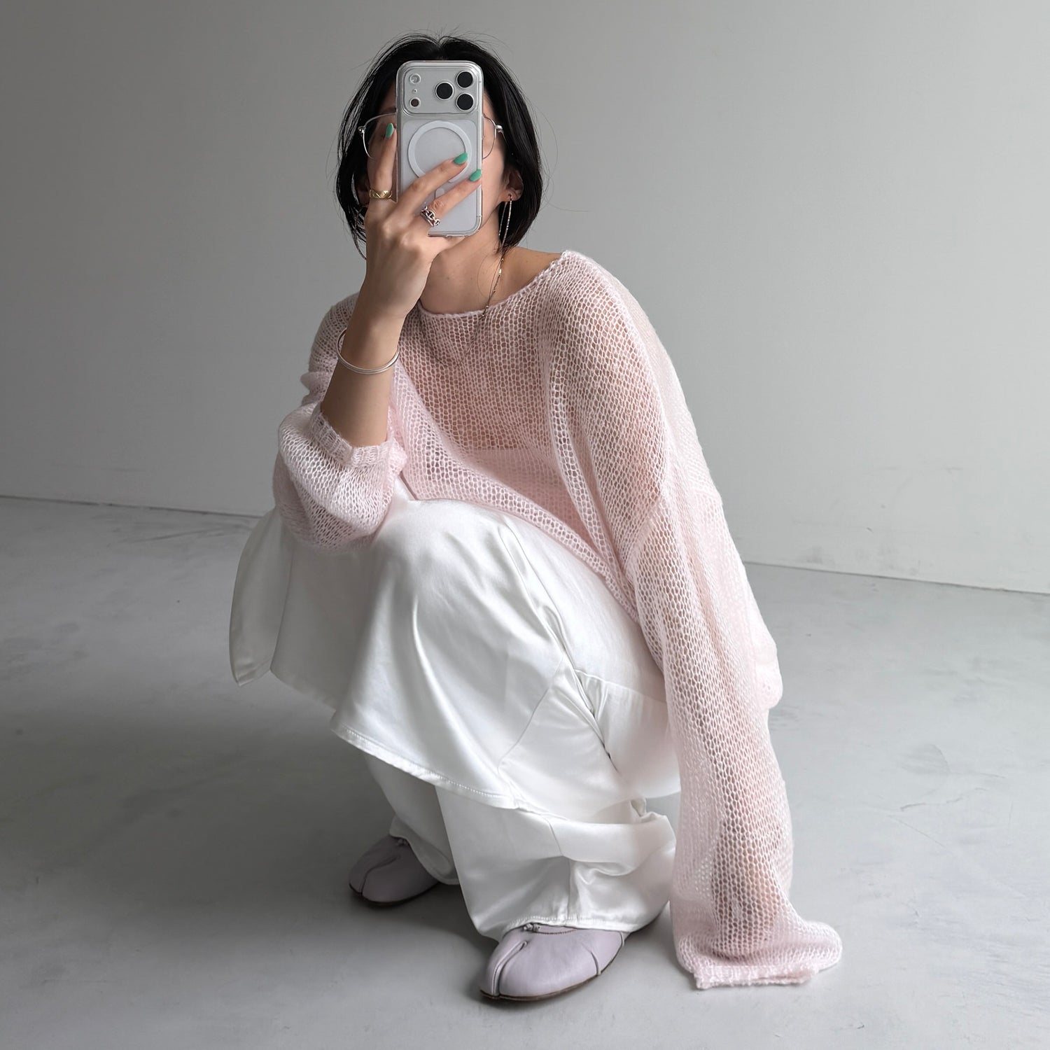 cinnamon mesh knit / baby pink
