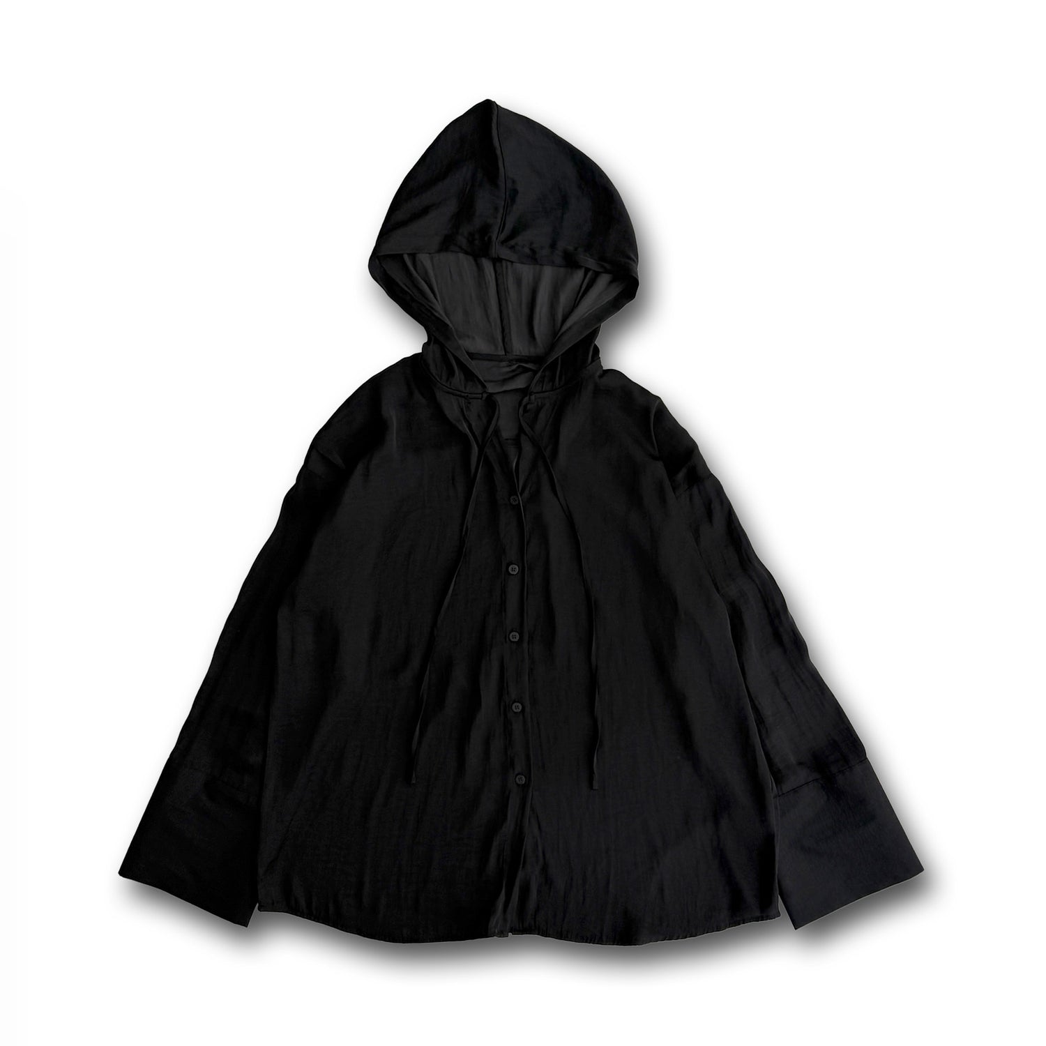 rayon hooded shirt / black