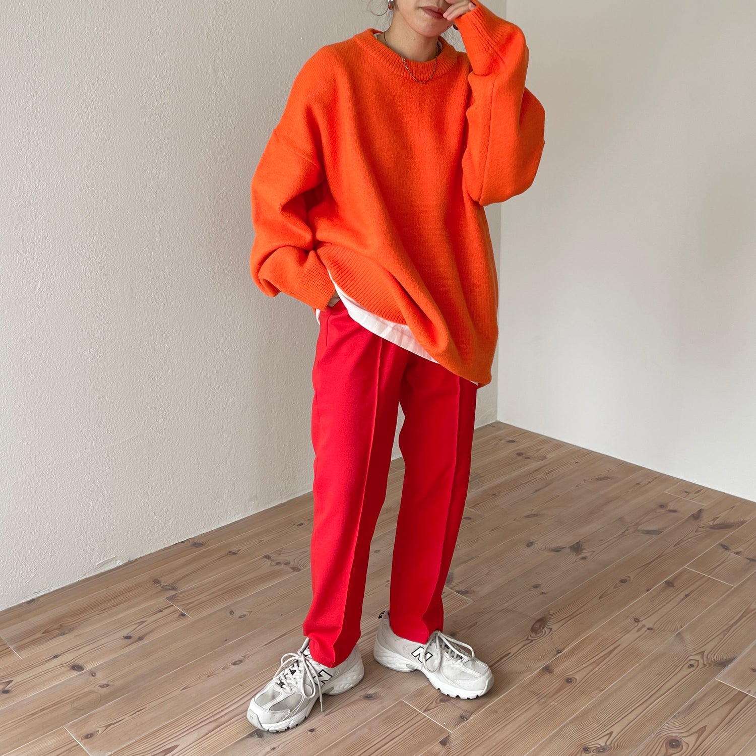 center line relax sweat pants / red