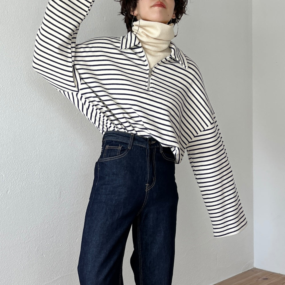 soft touch border tunic po / navy | wee9s | ウィークス