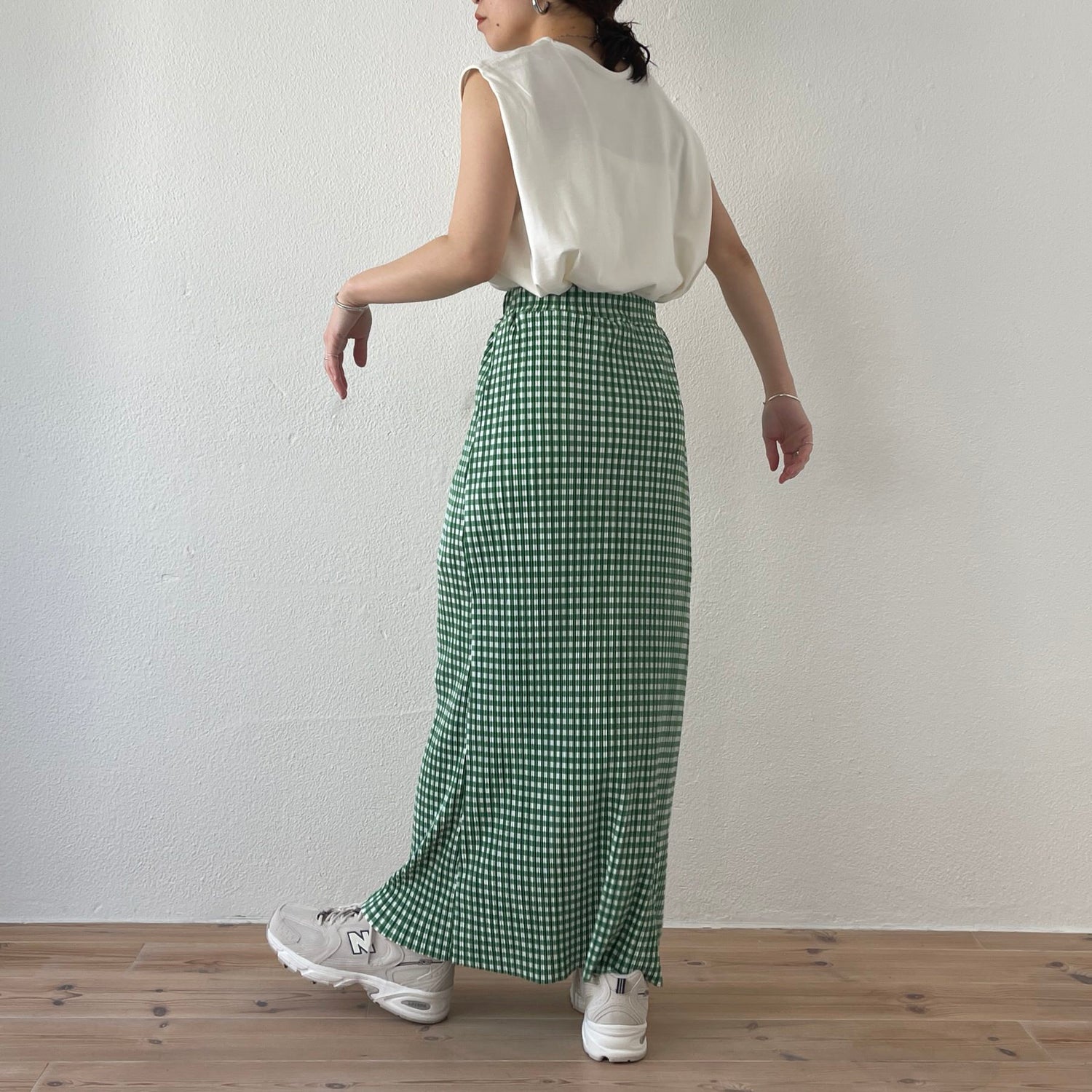 gingham check pleats skirt / green （ギンガムチェックプリーツ